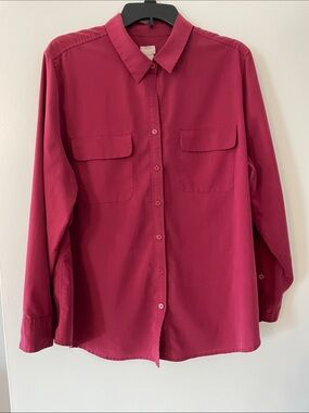 Chico's Dk Raspberry Button-Front Long-Sleeve Blouse Sz 3